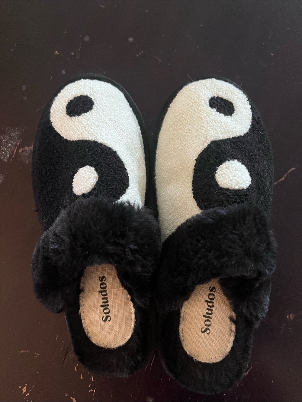 Soludos Black and White Yin Yang Shearling Mules
